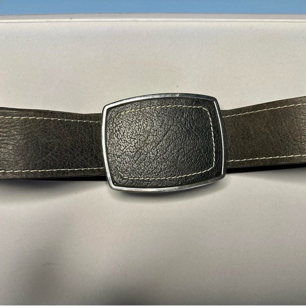 Men's Black Leather Belt with Silver Buckle Signed Mexico 42